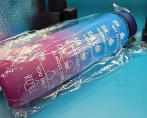 Motivational Water Bottle 32oz with Time Marker, Flip Top Lid & Carry Strap